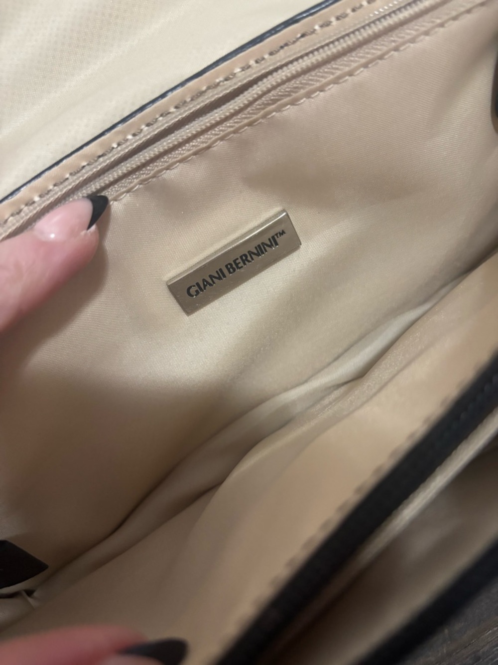 Black Leather Shoulder Bag with White Topstitching